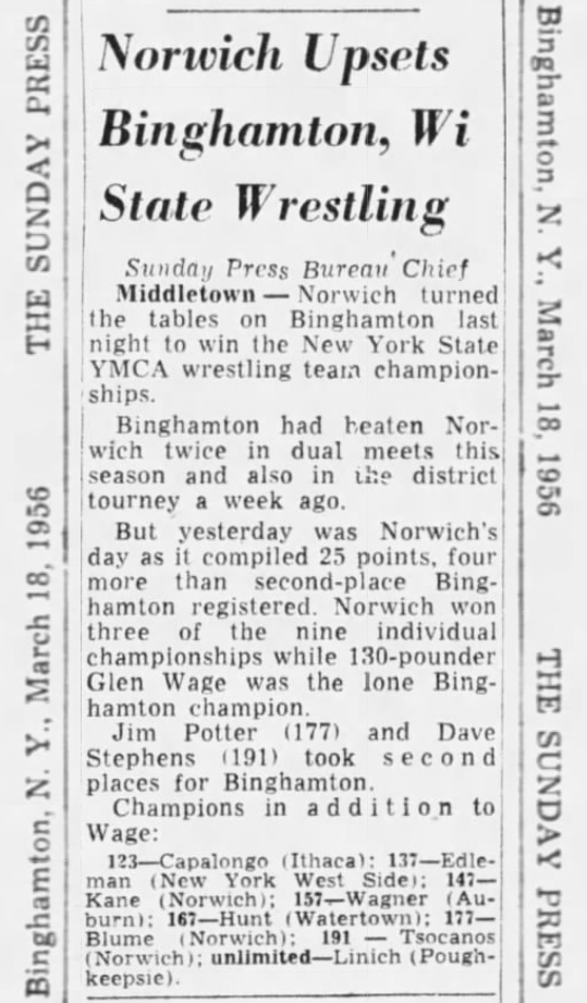 Norwich Upsets Binghamton, Win State Wrestling