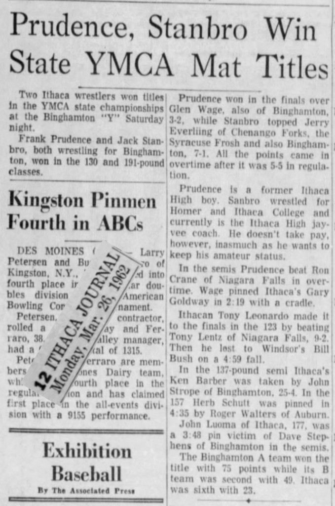 Prudence, Stanbro Win State YMCA Mat Titles