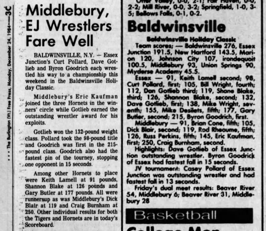 Middlebury, EJ Wrestlers Fare Well