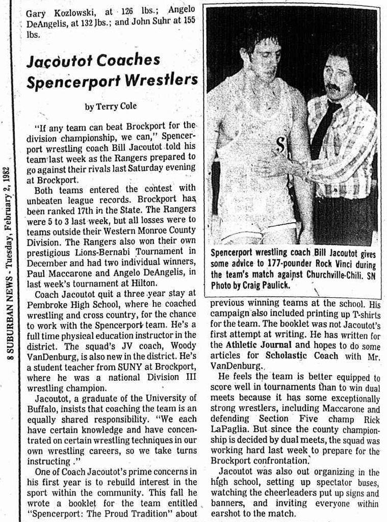 Jacoutot Coaches Spencerport Wrestlers