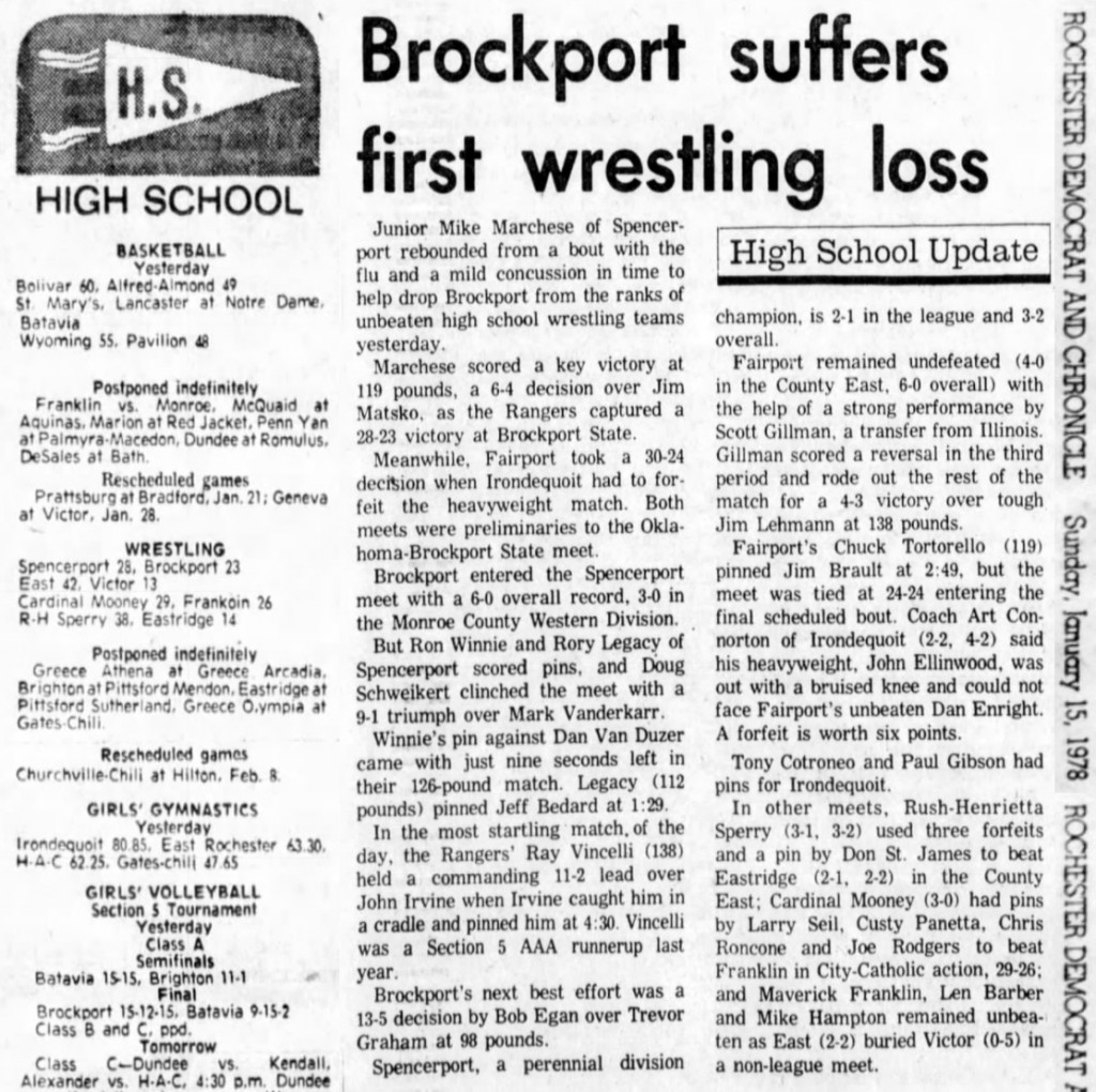 Brockport suffers first wrestling loss