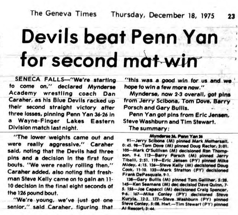 Devils beat Penn Yan for second mat win