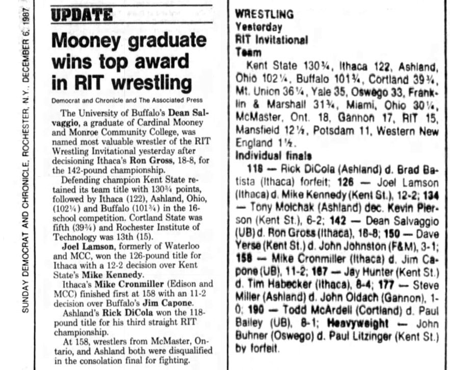 Mooney graduate wins top award in RIT wrestling