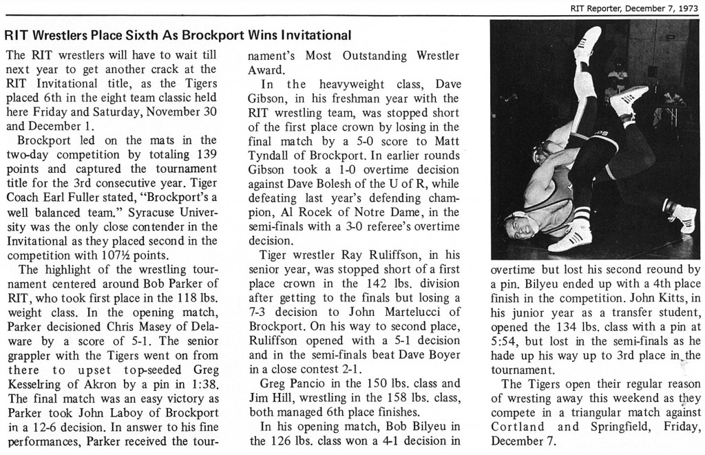 RIT Wrestlers Place sixth As Brockport Wins Invitational