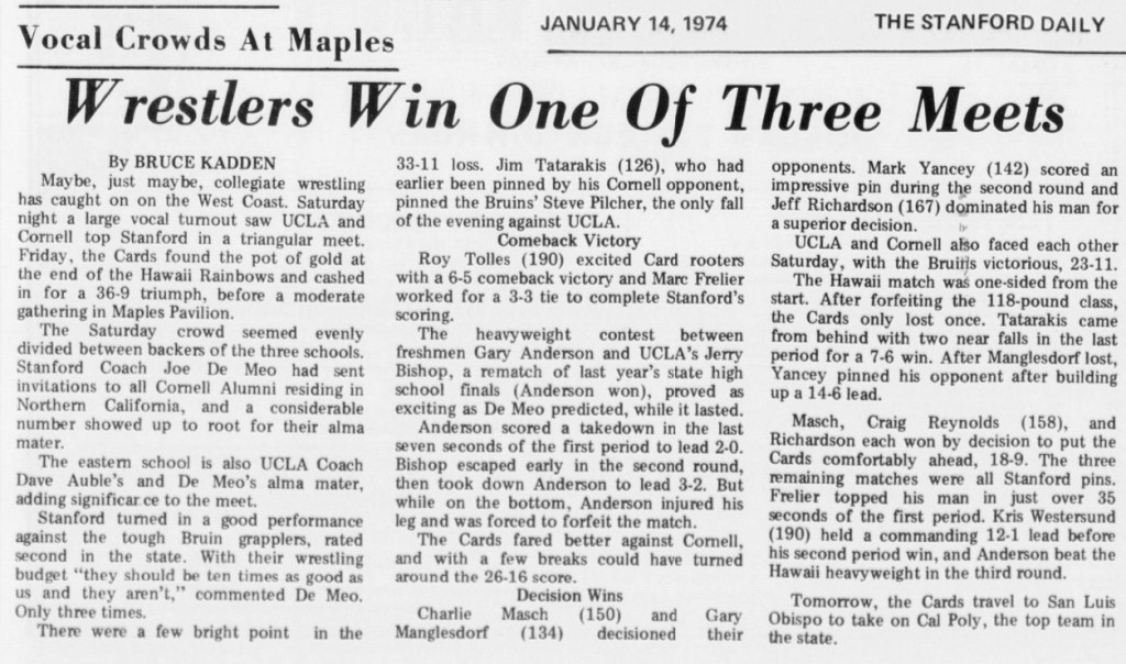 Stanford Wrestlers Win One Of Three Meets