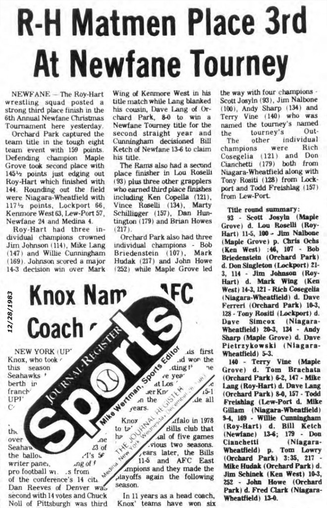 R-H Matmen Place 3rd At Newfane Tourney