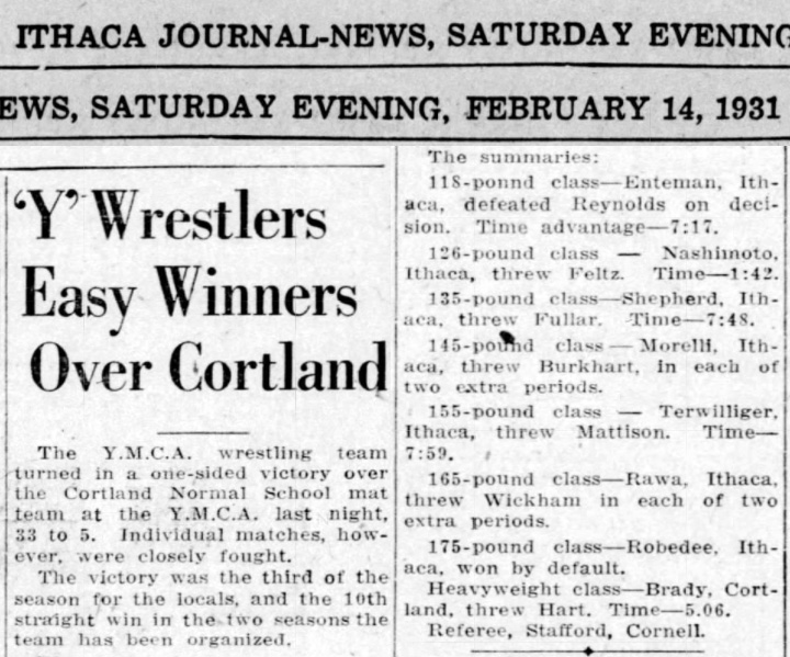 'Y' Wrestlers Easy Winners Over Cortland