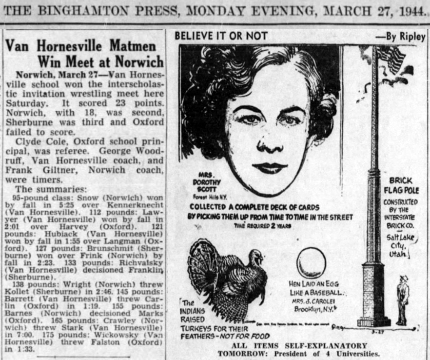 Van Hornesville Matmen Win Meet at Norwich