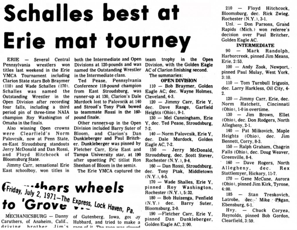 Schalles best at Erie mat tourney