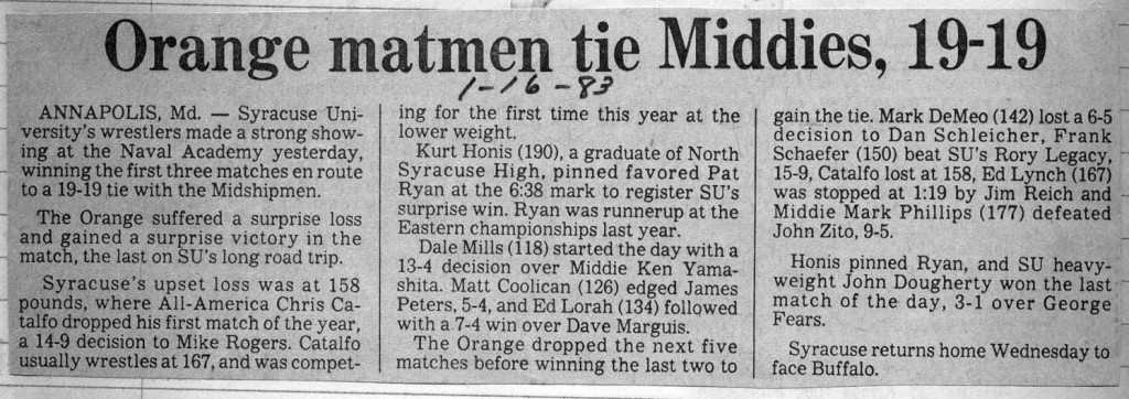 Orange matmen tie Middies, 19-19