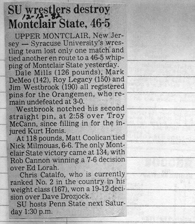 SU wrestlers destroy Montclair State, 46-5