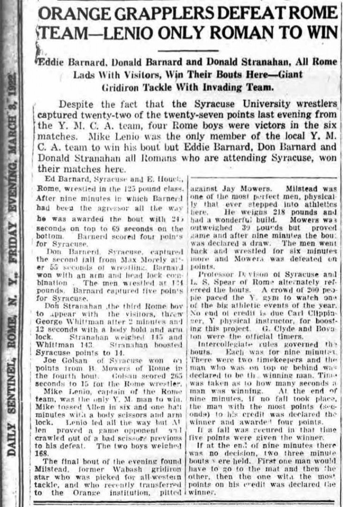 Orange Grapplers Defeat Rome Team--Lenio Only Roman To Win