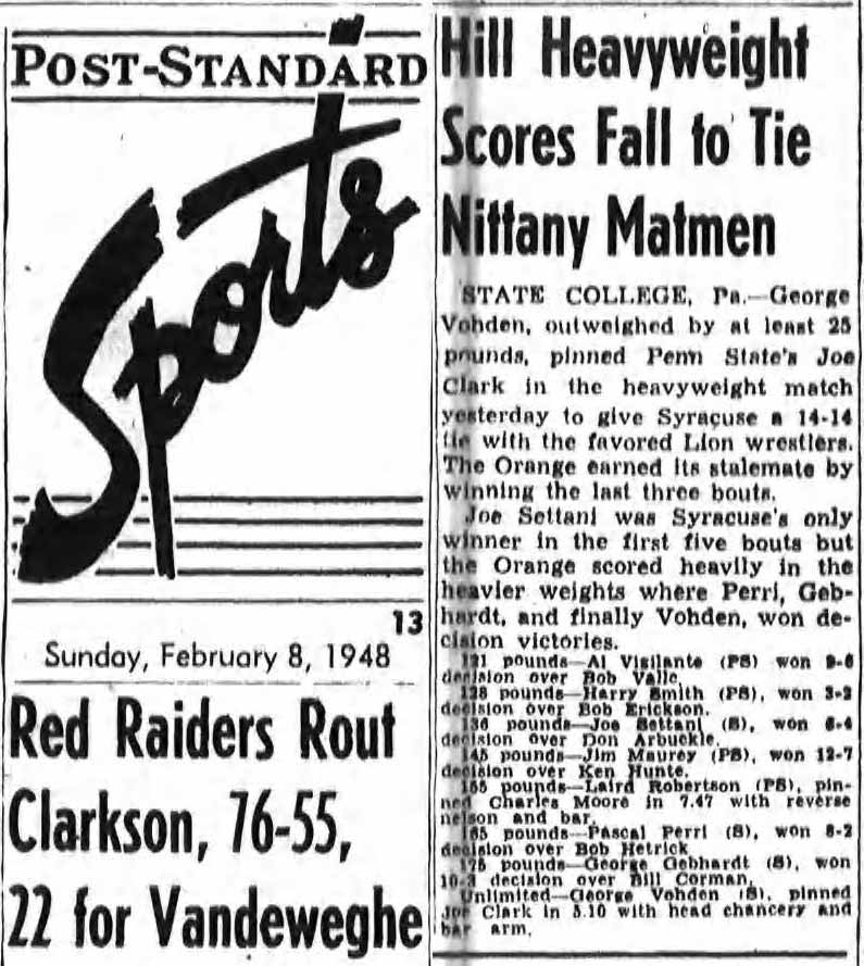 Hill Heavyweight Scores Fall to Tie Nittany Matmen