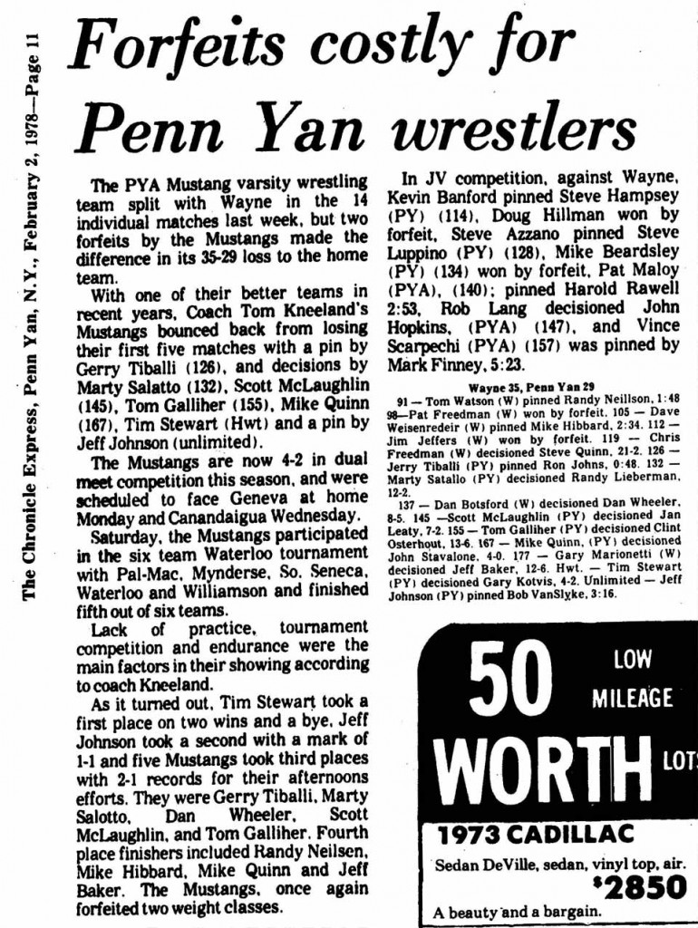 Forfeits costly for Penn Yan wrestlers