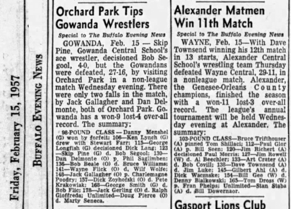 Orchard Park Tips Gowanda Wrestlers