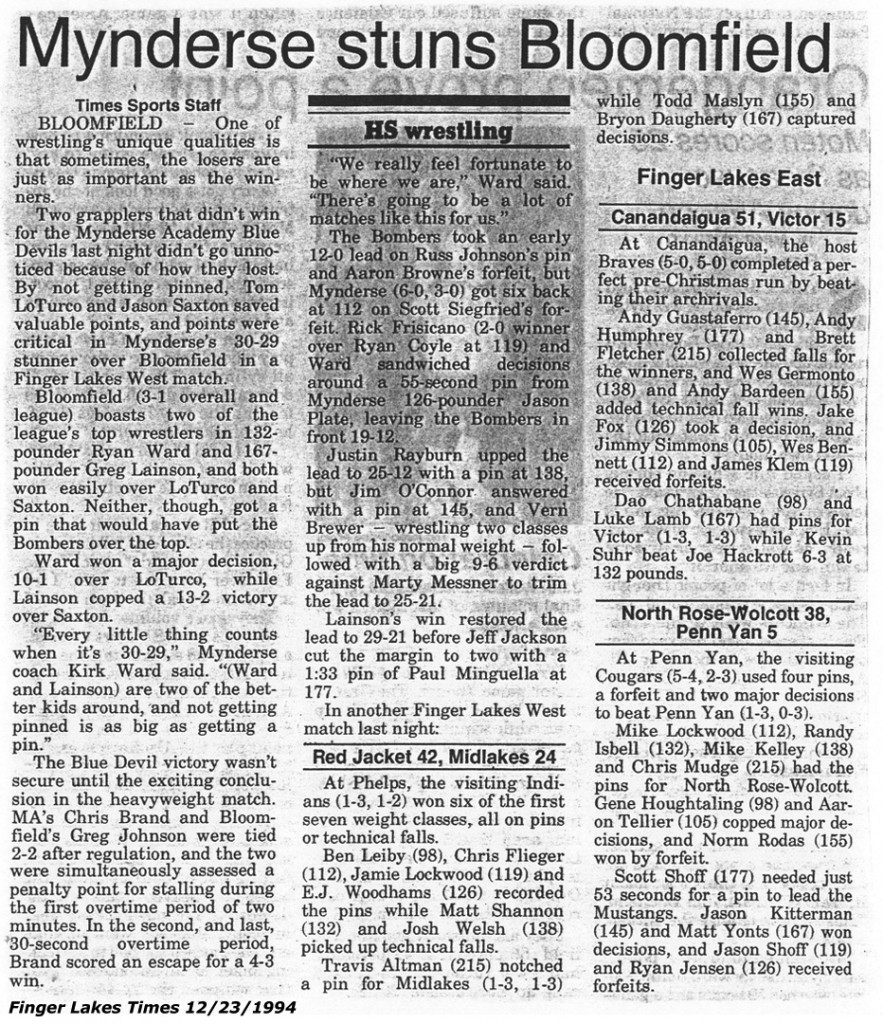 Mynderse stuns Bloomfield