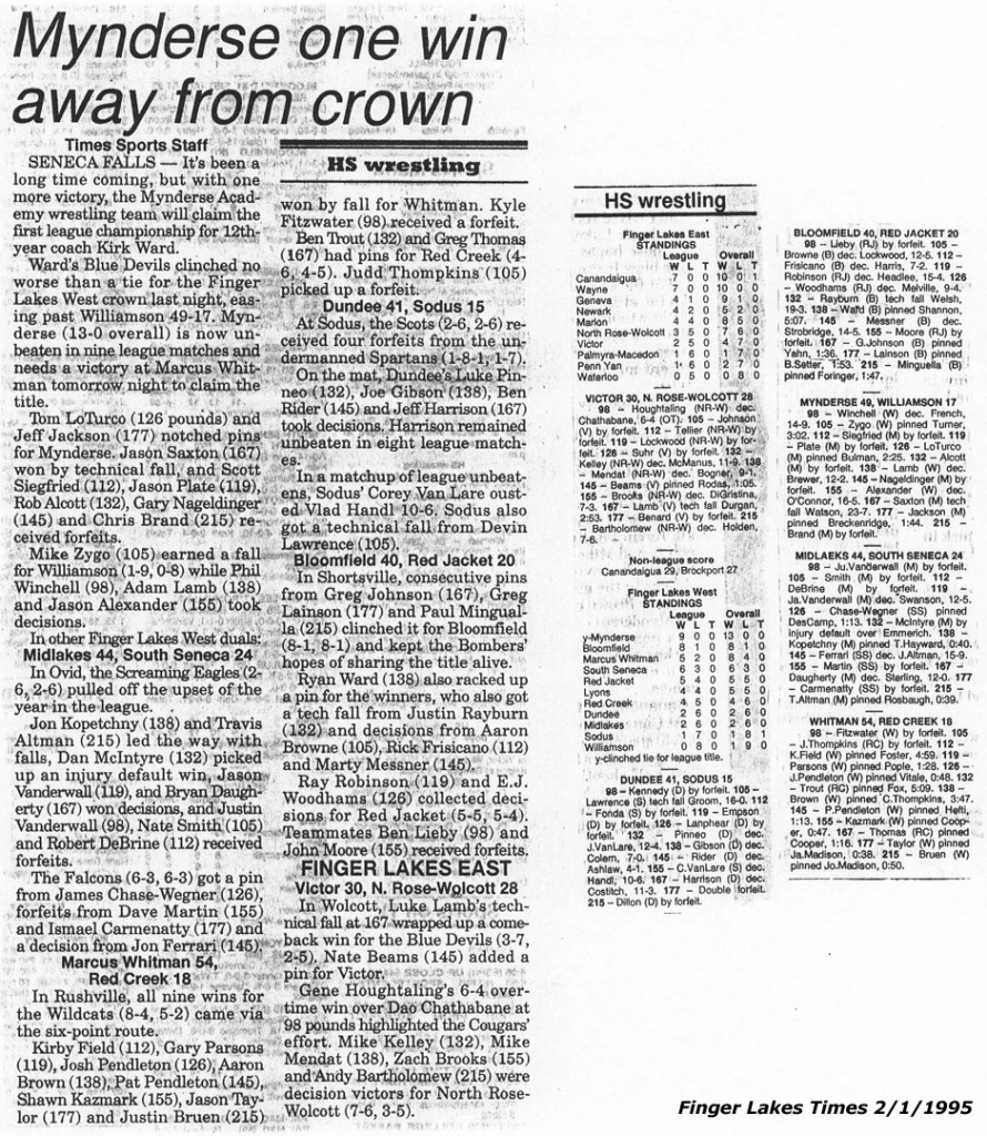 Mynderse one win away from crown