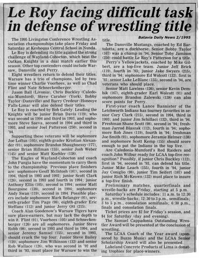 Le Roy facing difficult task in defense of wrestling title