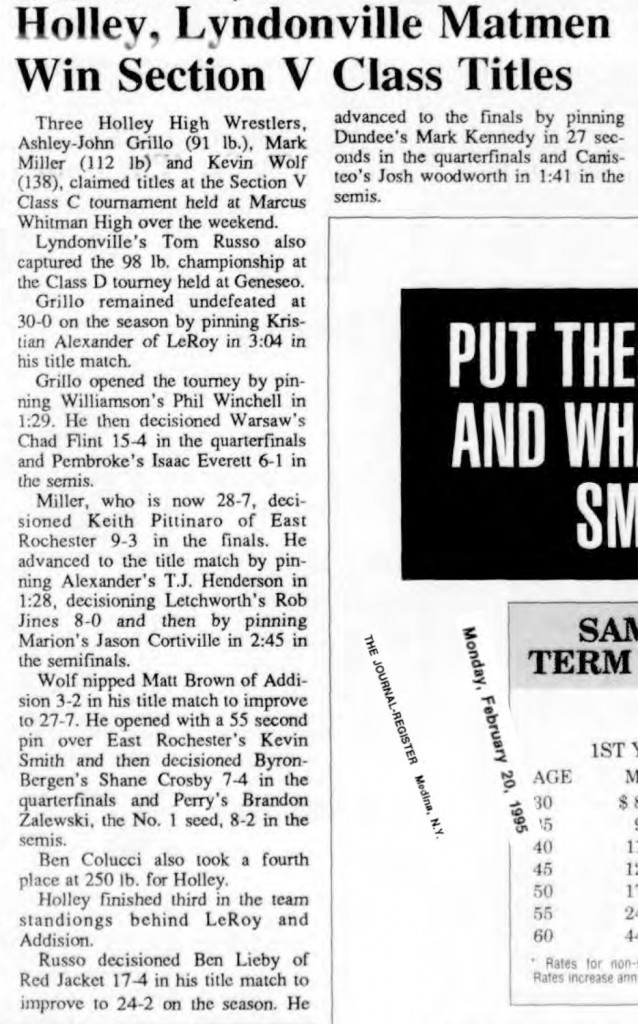 Holley, Lyndonville Matmen Win Section V Class Titles