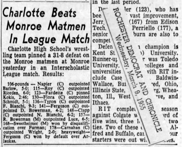 Charlotte Beats Monroe Matmen In League Match