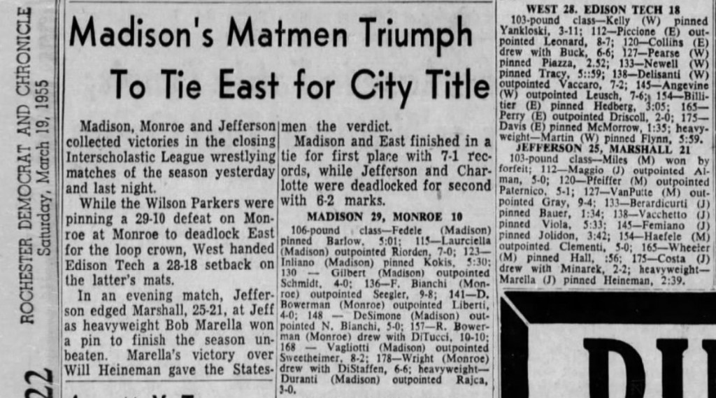 Madison's Matmen Triumph To Tie East for City Title