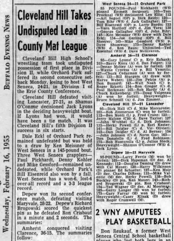 Cleveland Hill Takes Undisputed Lead in County Mat League