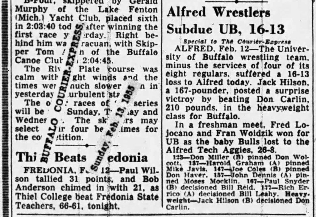 Alfred Wrestlers Subdue UB, 16-13