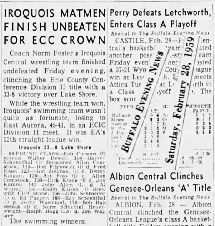 Iroquois Matmen Finish Unbeaten For ECC Crown