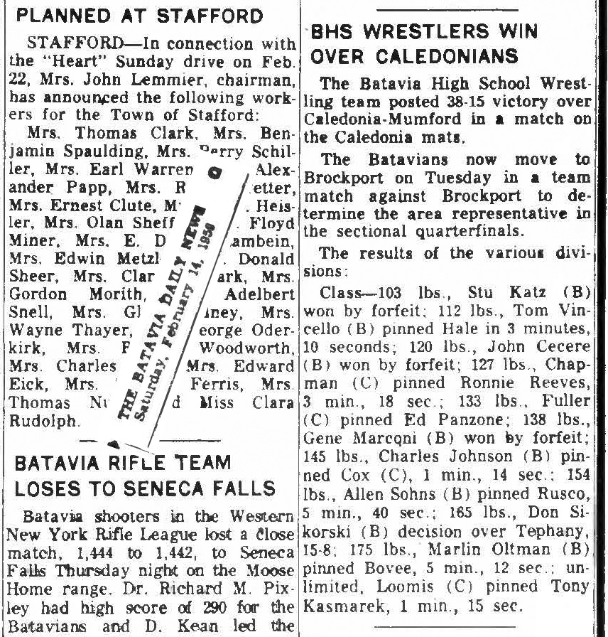 Batavia Wrestlers Win Over Caledonians