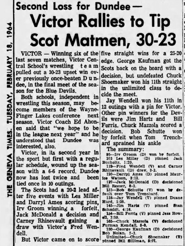 Victor Rallies to Tip Scot Matmen, 30-23