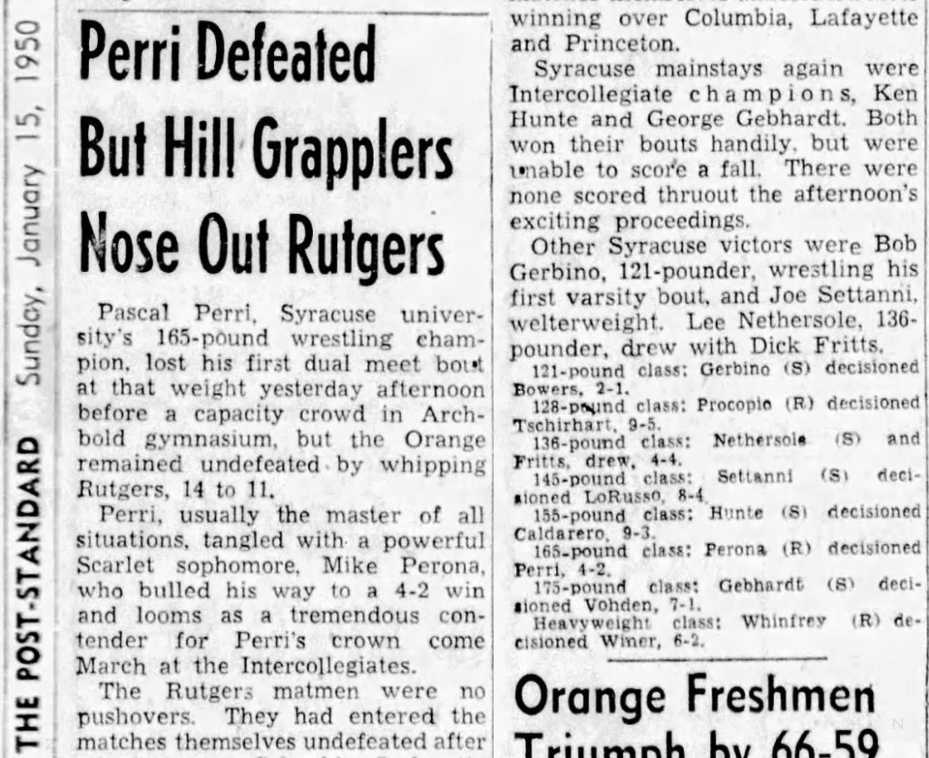 Perri Defeated But Hill Grapplers Nose Out Rutgers