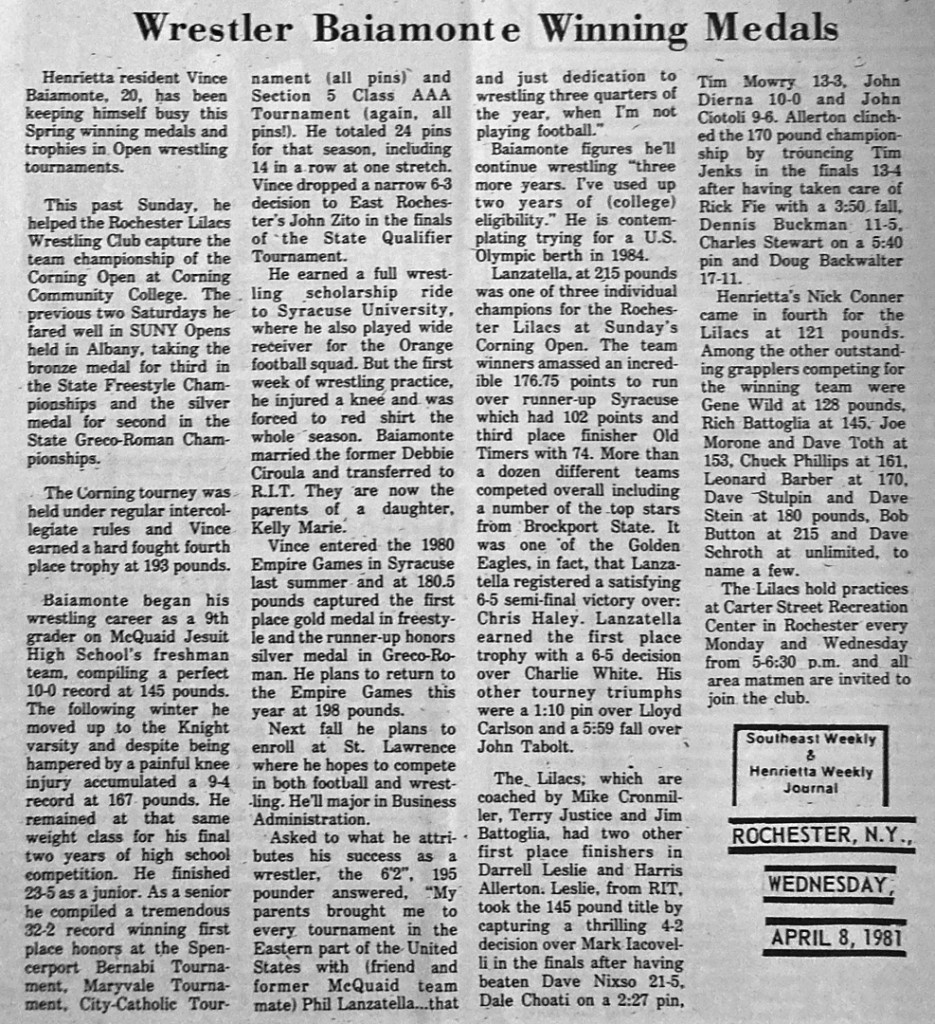 Wrestler Baiamonte Winning Medals