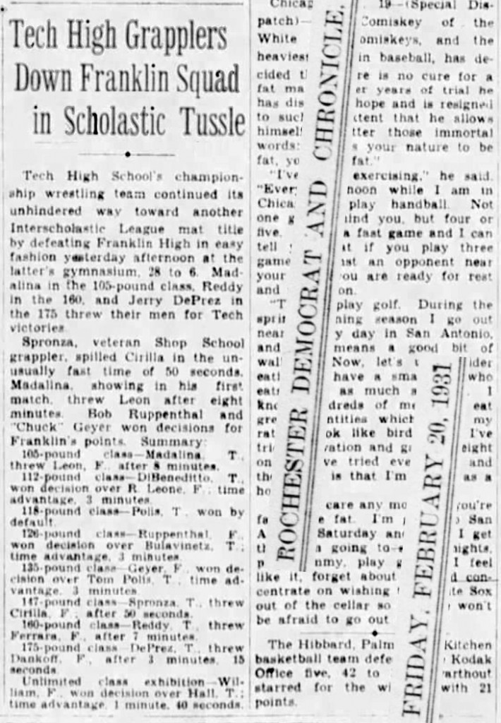 Tech High Grapplers Down Franklin Squad in Scholastic Tussle