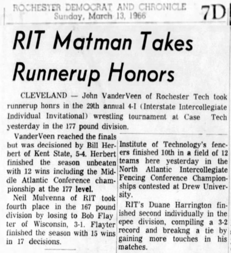 RIT Matman Takes Runnerup Honors