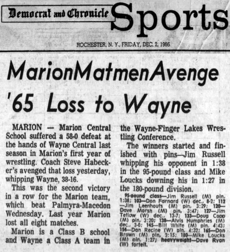 Marion Matmen Avenge '65 Loss to Wayne