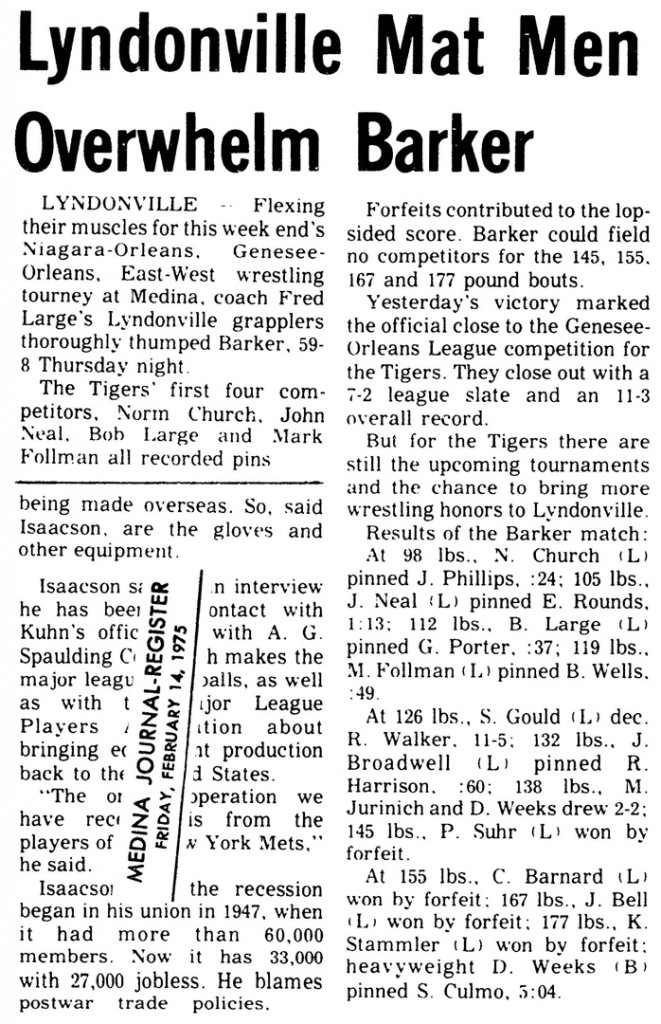 Lyndonville Matmen Overwhelm Barker