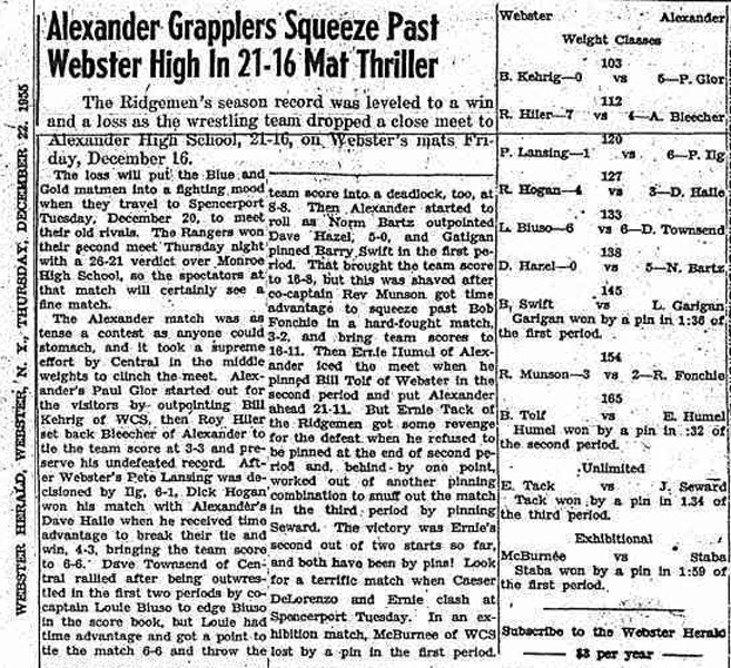Alexander Grapplers Squeeze Past Webster High In 21-16 Mat Thriller