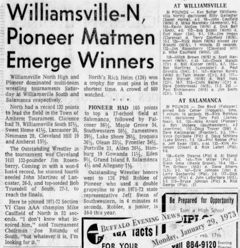 Williamsville-N, Pioneer Matmen Emerge Winners