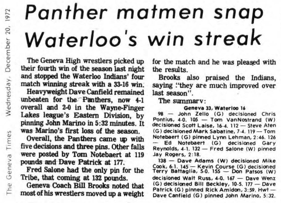 Panther matmen snap Waterloo's win streak