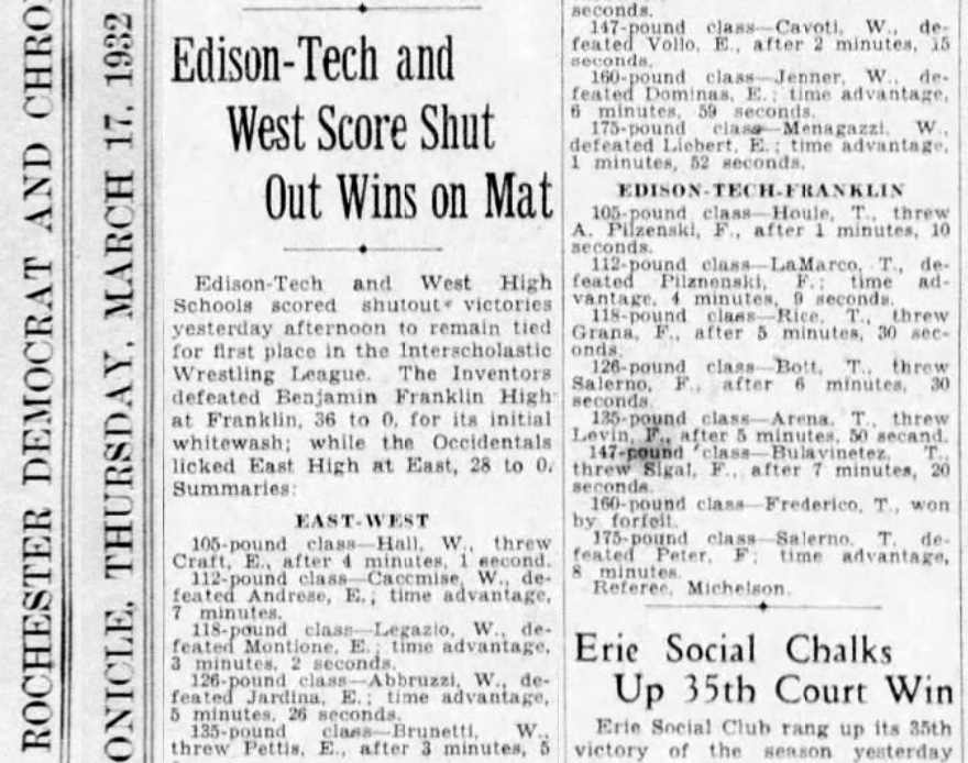 Edison-Tech and West Score Shut Out Wins on Mat