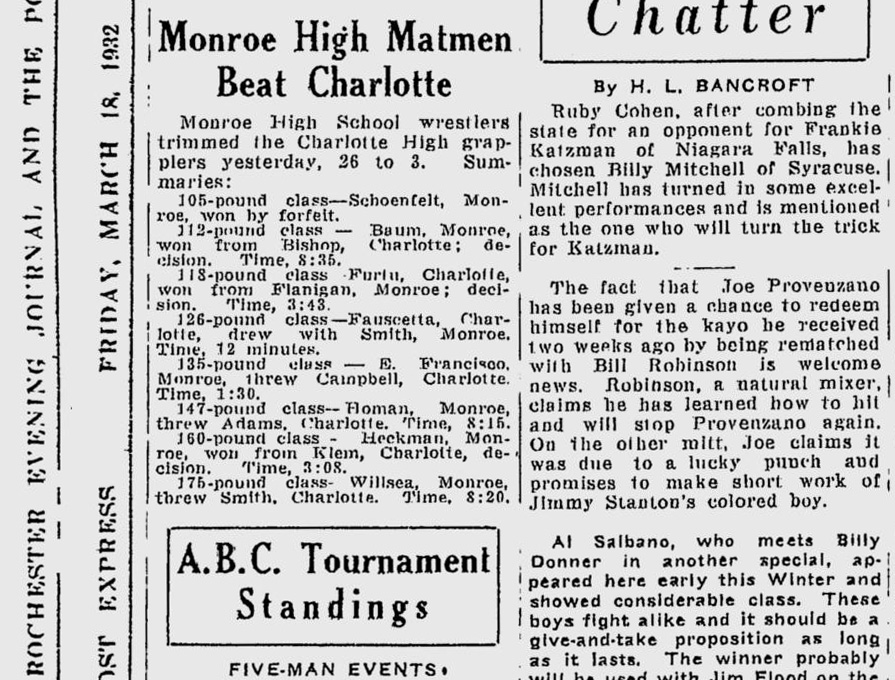 Monroe High Matmen Beat Charlotte