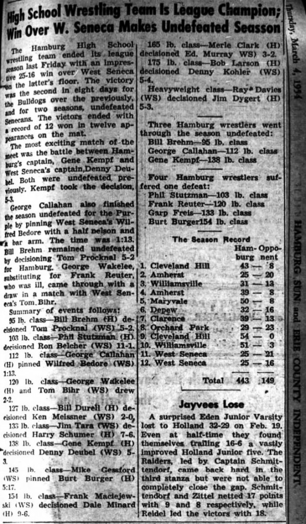 Hamburg Wrestling Team Is League Champion