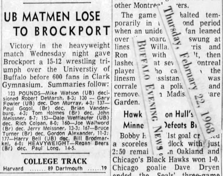 UB Matmen Lose to Brockport