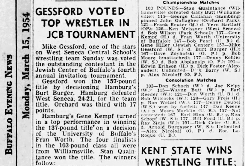 Gessford Voted Top Wrestler In JCB Tournament