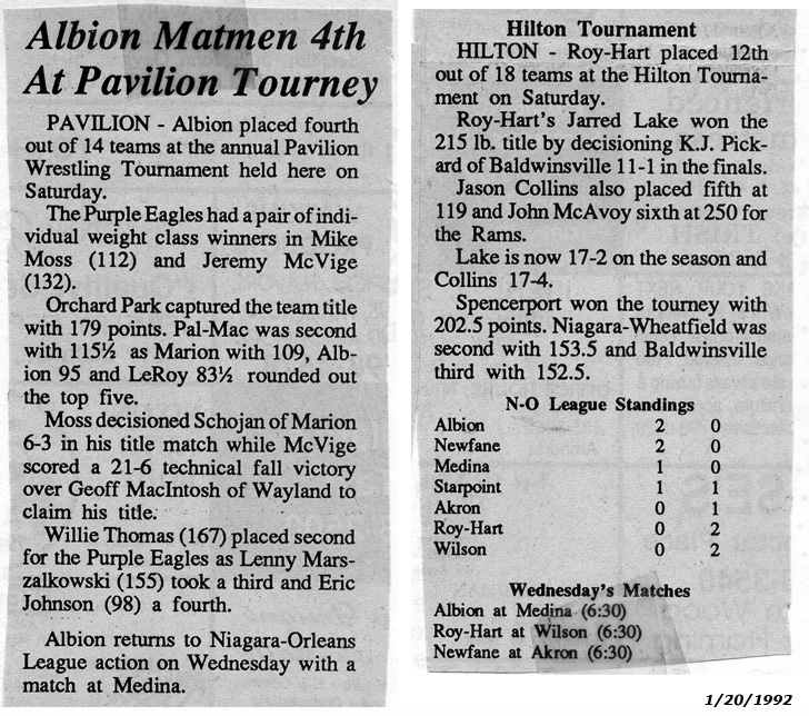 Albion Matmen 4th at Pavilion Tourney