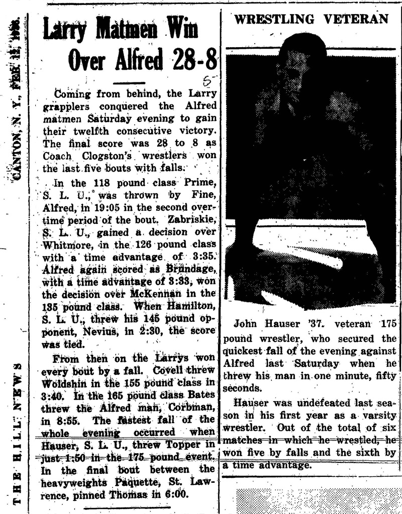 Larry Matmen Win Over Alfred 28-8