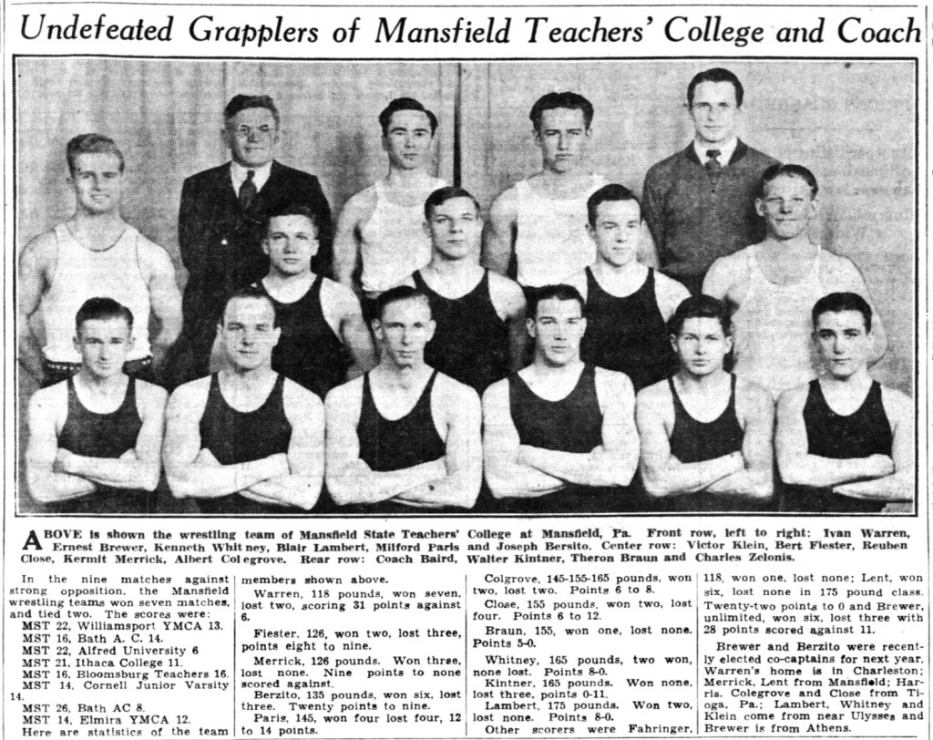 Undefeated Grapplers of Mansfield Teachers' College and Coach