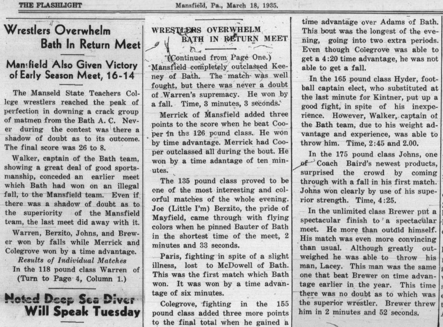 Mansfield Wrestlers Overwhelm Bath In Return Meet