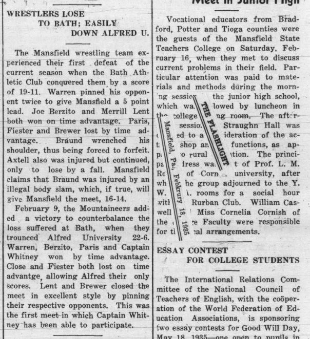 Mansfield Wrestlers Lose To Bath*