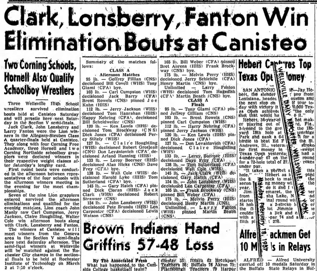 Clark, Lonsberry, Fanton Win Elimination Bouts at Canisteo